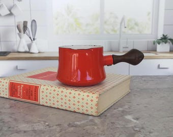 Dansk Kobenstyle Butter Warmer Pan, Teak Handle, Made in France, Chili Red Color, IHQ