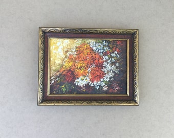 Vintage Floral Oil Painting, Artist Signed, Framed Canvas Wall Decor (13x17 Inch)