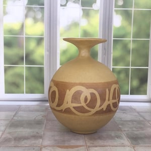 Vintage MCM Designs West Stoneware Vase, Abstract Swirl Design, Matte Finish, Mid Century Decor