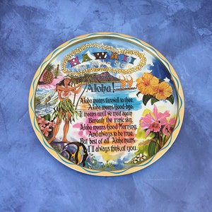 Hawaii Aloha Tin Tray, Ken Haag, Vintage Travel Souvenir, Hawaiian Art