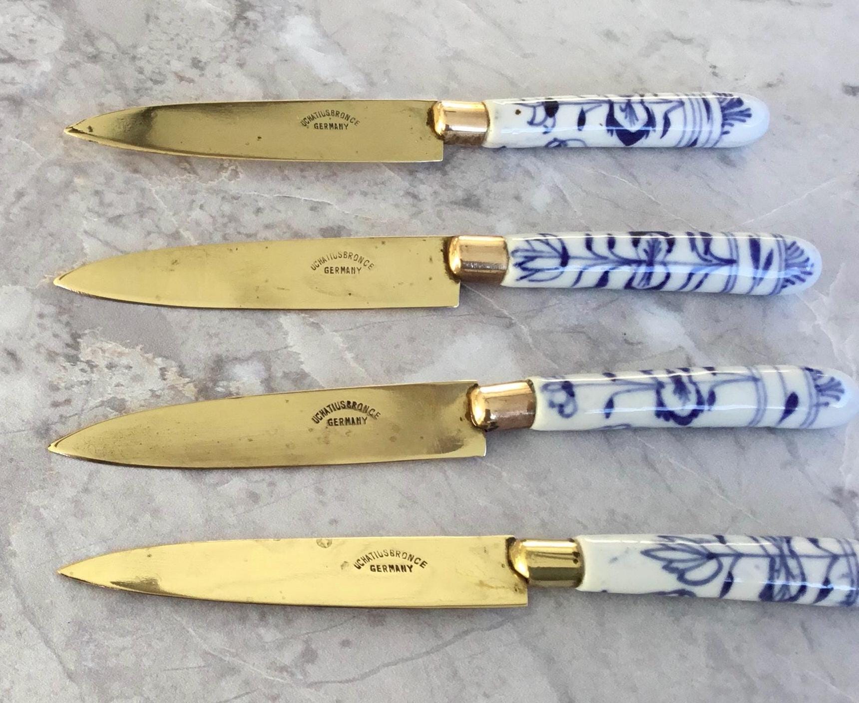 Uchatius Bronce Germany Set of 4 Fruit Knives, Blue Onion