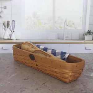 Vintage Peterboro Oblong 15 Inch Bread Basket with Plastic Insert, Appalachian Ash Wood, U.S.A.