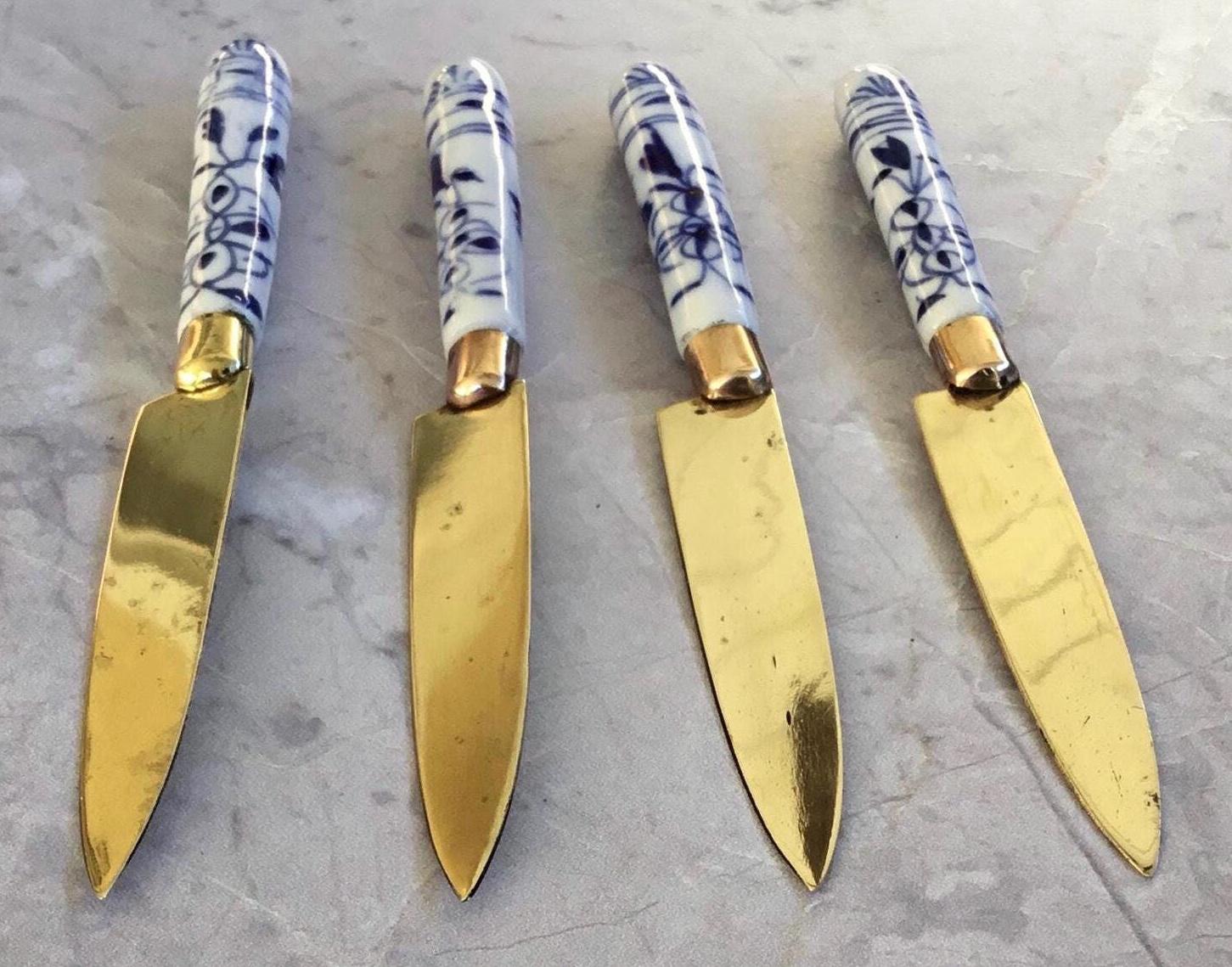 Uchatius Bronce Germany Set of 4 Fruit Knives, Blue Onion