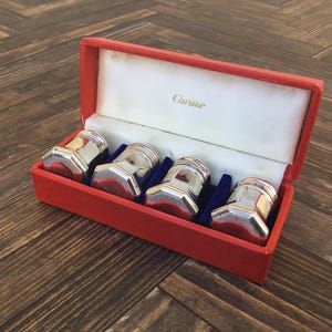 Vintage Cartier Boxed Set of 4 Sterling Salt and Pepper Shakers, 2 Pair of Individual Sterling Silver Shakers