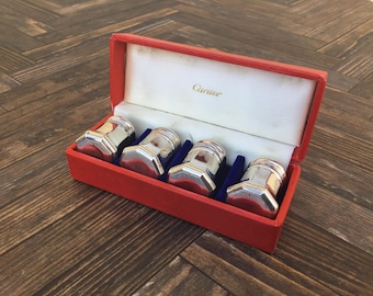 Vintage Cartier Boxed Set of 4 Sterling Salt and Pepper Shakers, 2 Pair of Individual Sterling Silver Shakers