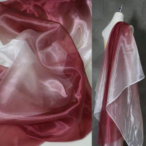 Wino białe Ombre kryształ woda błyszcząca organza gaza, gradient overstain sztywna gaza siatka tkanina na suknię ślubną welon, dziewczęca letnia sukienka