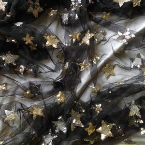 Free Shipping!!1 Yard Star Sequin Fabric,Embroidery Lace Dress,French Sequin Lace,Multicolor Sequins on Tulle Fabric,Wholesale Fabric
