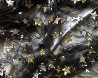 Free Shipping!!1 Yard Star Sequin Fabric,Embroidery Lace Dress,French Sequin Lace,Multicolor Sequins on Tulle Fabric,Wholesale Fabric