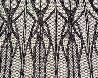 1Yard 4Way Stretch Sequin fabric,Sequin Prom Dress,Party Dress,Black Sequin Fabric,Net haute Couture Luxury Lace Fabric for Prom Dress