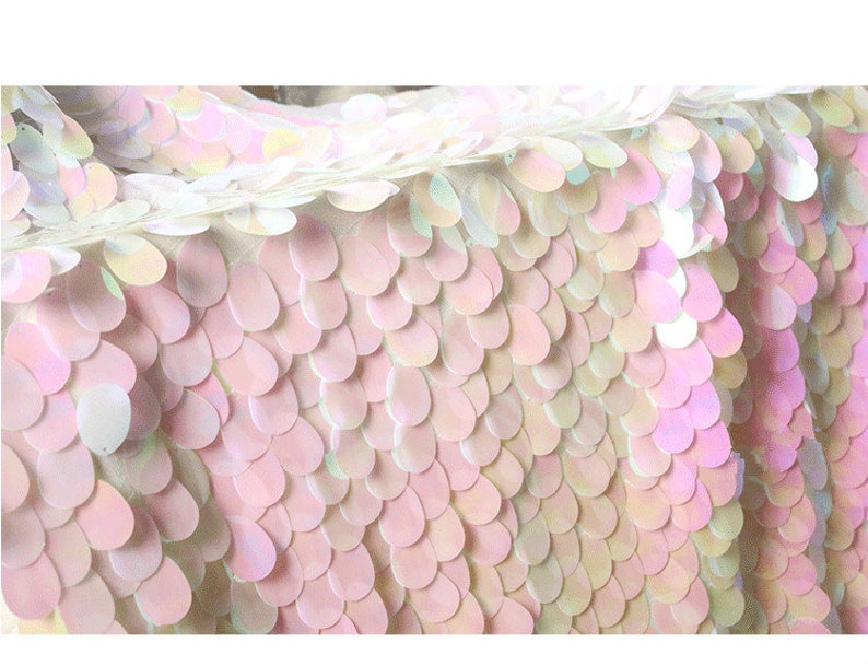 New!!1Yard Blush Pink Jumbo Sequin Fabric,Dangling Drop Sequin Tear Drop sequin Fabric,Baby Pink Mermaid Sequin Fabric,On Pink Mesh Fabric