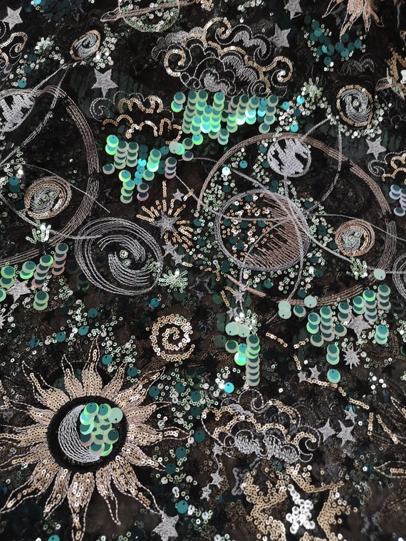 1yard Starry Sky Sequin Fabric,flower Sequin Dress,star&moon  Fabric,embroidery Universe Fabric,partry Dress,bridal Dress,iridescent  Fabric - Etsy