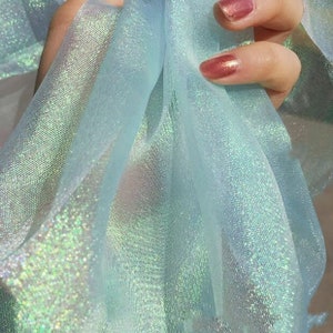 Tessuto di organza scintillante e lucido, 1 metro, garza rigida azzurra. Velo per abito da sposa, decorazioni per feste di ballo, sfondo fai da te.