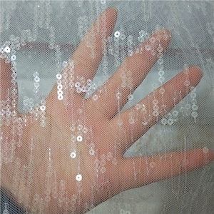 1Yard Clear Sequin Lace Fabric,Off White Sequin Tulle Bridal Lace Fabric for Bridals, Veils, Gowns, Wedding Gown Overlay, Close,Birdal Veil