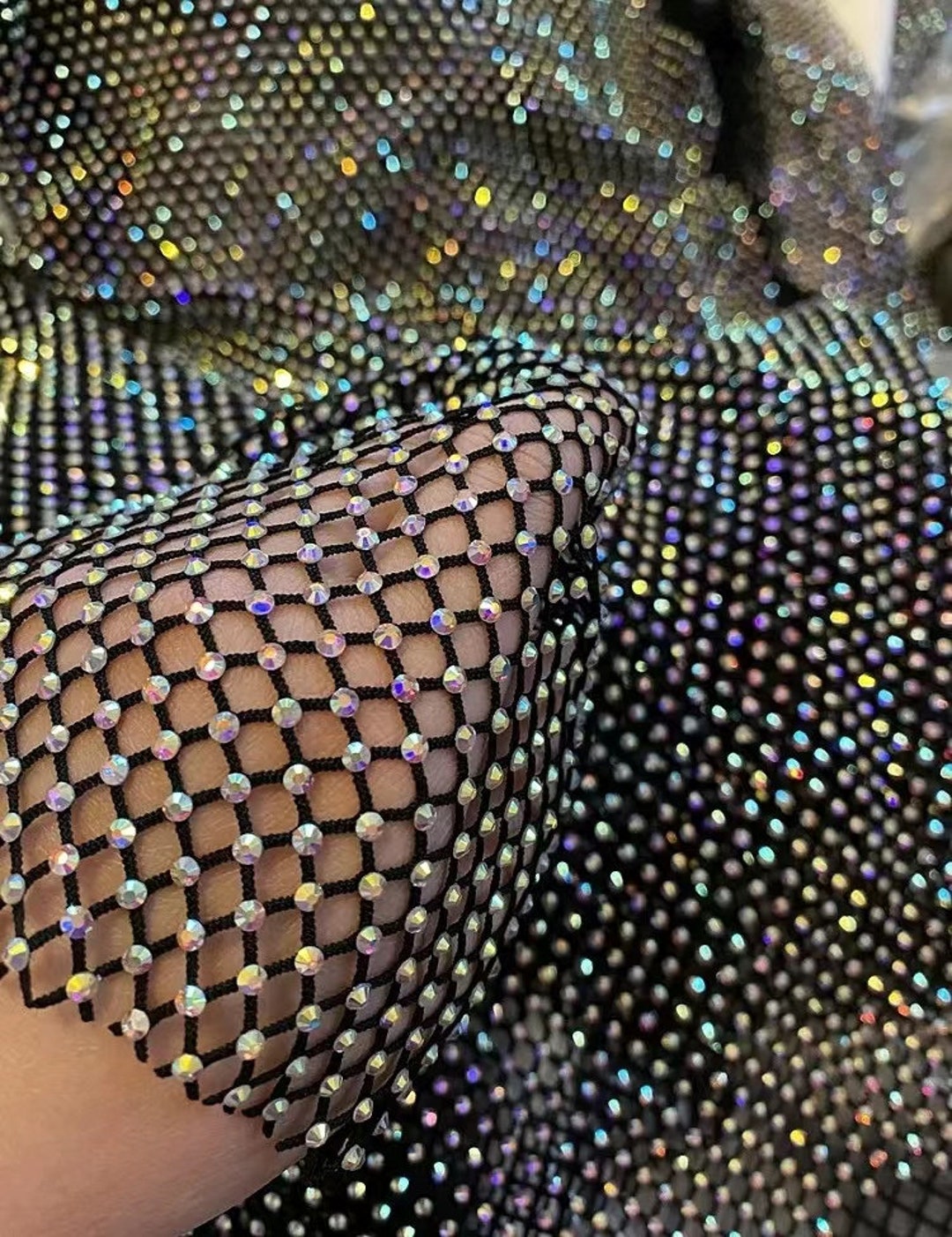 Iridescent Rhinestone Rhinestone Fabric,ab Iridescent Rhinestone Fabric,sparkle Hollow Out ...