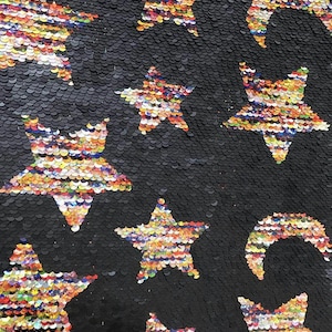 New!! 1 yard Stars&Moon Flip Sequin Fabric,Reversible Sequin Fabric,Sequins on Mesh Fabric,Two-Tone Flip up Same color Mermaid Sequin Fabric