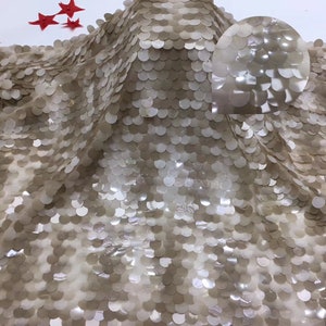 New!! 1Yard Multicolor Round Sequin Fabric, Clear Gray&Clear White  Mermaid Sequin Fabric,18MM Sequins on Light Pink Mesh,Wedding Decor