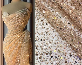 Spedizione gratuita! 2Styles Beads2Styles Perline colorate Tessuto di pizzo con paillettes, Abito di pizzo con perline in oro rosa, Abito da sposa, Tessuto di pizzo con perline iridescenti,