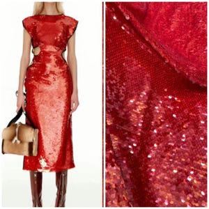 1Yard Crystal Red Sequin Fabric,Red&White Clear Mermaid Sequin Fabric,Sparkle Shiny Prom Party Evening Festival Dress,Bridal Dress Gown