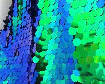 Tela de lentejuelas de sirena verde iridiscente, encaje de malla de lentejuelas de sirena con forma de lágrima verde pavo real para kimono, decoración de vestido de fiesta de graduación nupcial