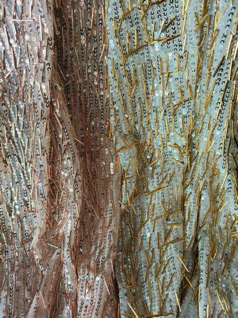 4Way Stretch Fringe Silver Sequin Fabric,Soft Embroidery 3MM Mini Round &Roll Film Sequin Lace,3D Sequin Fabric for Prom Party Bridal Dress image 11