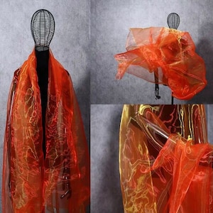 1Yard Iridescent Holographic Gauze Fabric,Two Tone Sheer Organza Fabric,Orange Magic Organza Fabric,Party Decor,DIY Supplies,Prom Dress