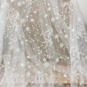 Unicorn Beaded Lace Fabric,Embroidery Universe Sequin Bead Lace,Starry Sky 3D Flower Lace Fabric,Brial Party Dress,Prom Wedding Dress Fabric