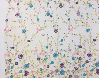 1Yards 3D Beads Sequin Floral Fabric,Colorful Flower Dress Fabric,Multicolor Embroidery Mesh Sequin Fabric,Prom Dress,Wedding Dress Lace