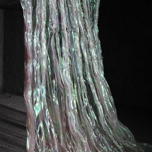 1Yard Pleated Wave Iridescent White Holographic Gauze Fabric,3D Magic Organza,2Tone Ruff Lace,Prom Party Fashion Show Dress,Gown Supplies