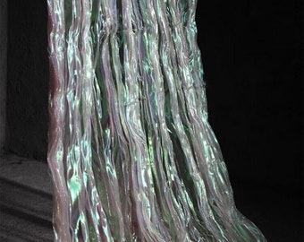 Tela de gasa holográfica blanca iridiscente con ondas plisadas de 1 yarda, organza mágica 3D, encaje con volantes de dos tonos, para vestido de fiesta de graduación y desfile de moda, suministros para vestidos.
