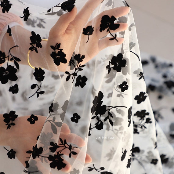 1 Yard Flower Tulle Lace Fabric,flocked Design Lace Dress Fabric,black Lace  Fabric,prom Dress Lace,black Flower Veil Lace,wholesale Fabric - Etsy