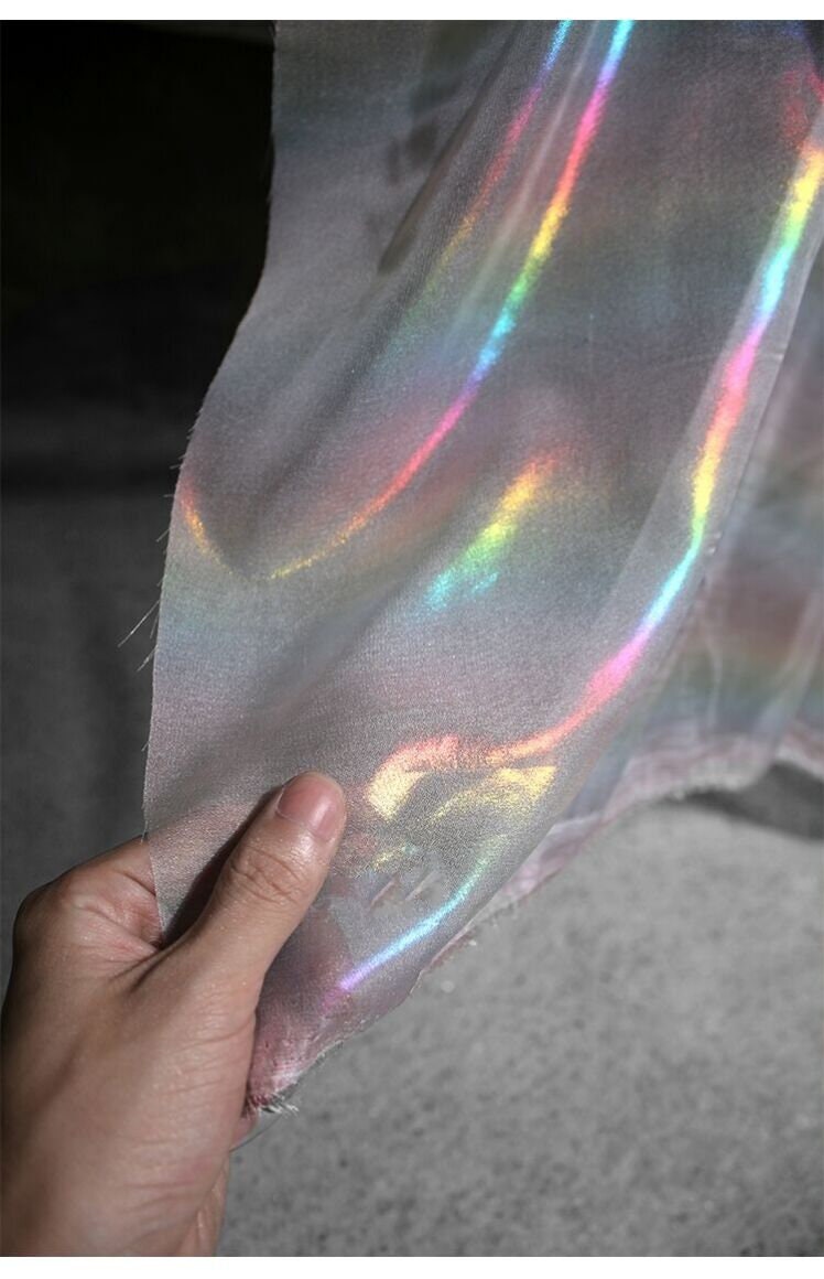 Ganeen 11 Yards Iridescent Fabric Organza Fabric Sheer 59 Inches Wide  Rainbow Laser Gradient Lace Holographic Gauze for DIY Dress Curtain Costume