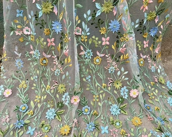 Colorful Floral Leaves Lace Fabric,Embroidery Alice Flower Tulle,Prom Party Evening Girl Dress,Bridal Dress Veil,Gown,Robe Clothes