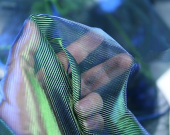 1Yard Iridescent Blue Green Mesh Fabric,2Way Stretch Soft Smooth Metallic Fabric,Holographic Fabric,Party Decor,Ombre Laser Gradient Mesh