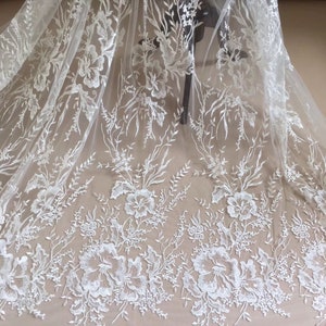 1 werf hoge kwaliteit gebroken witte kantstof, guipurekant, bruidsjurk, geborduurde Franse kantstof, trouwjurkkant, vintage kantstof