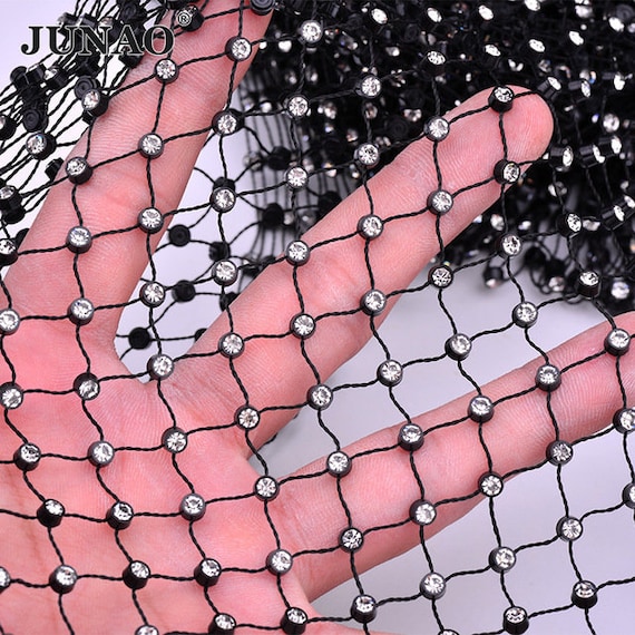 Wholesaleblack& White Rhinestone Fishnet,37 Rows Elastic Beads