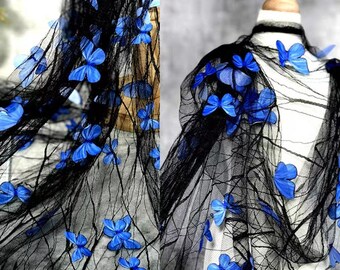 Tessuto di pizzo farfalla 3D colorato da 1 metro, abito da sposa, ricamo floreale su rete, tessuto di pizzo francese, tessuto di pizzo per abito da sposa