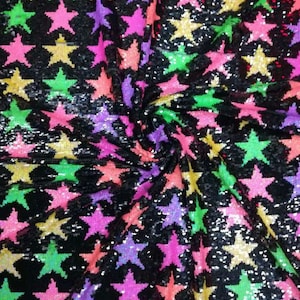 1 yard Multicolor Stars Sequin Fabric,Reversible Sequin Fabric,Holographic Sequin Mesh Fabric,2Tone Flip up Mermaid Sequin Fabric