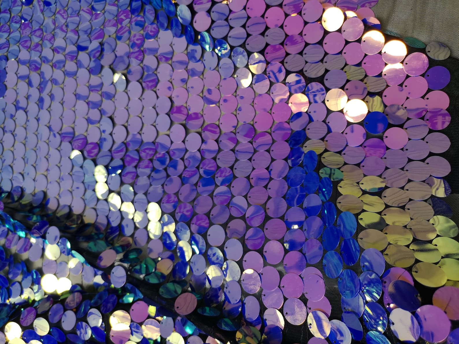 1 Yard Iridescent Purple&blue Sequin Fabric,18mm Sequins on Mesh ...