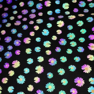 1 Yard 4Way Stretch Reflective Fabric,Flower Iridescent Rainbow Fabric,Soft Nylon Knit Fabric,Designer Fabric,Holographic Spandex Fabric