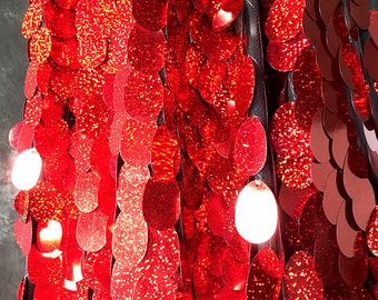 Holographic Red Jumbo Tear Drop Sequin Fabric,Mermaid Sequin Fabric for Kimono Prom Party Festival Dress,Sequin Backdrop,Party Decor