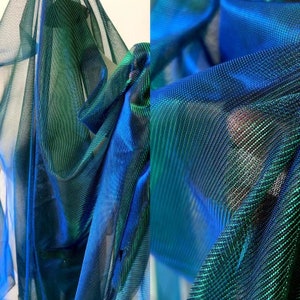 1Yard Iridescent Blue Green Mesh Fabric,2Way Stretch Soft Smooth Metallic Fabric,Holographic Fabric,Party Decor,Ombre Laser Gradient Mesh