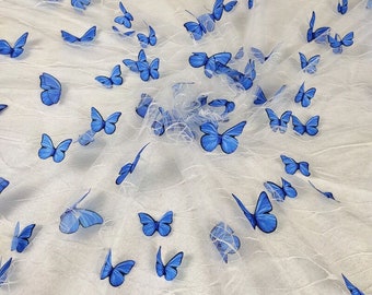 1 Yard colorato 3D farfalla pizzo tessuto, abito da sposa, cotone floreale ricamato su rete, tessuto di pizzo francese, abito da sposa tessuto di pizzo