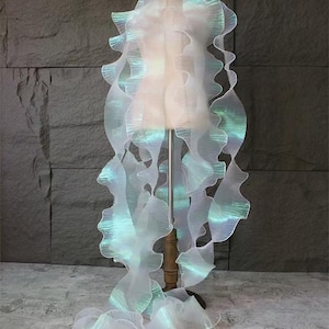 3D Organza Lotus Lace Trim,Iridescent White Ruffle Trim,Decoration,Pleated Lace Trim,Stiff Shape and Texture Fabric,Ruffled Lace