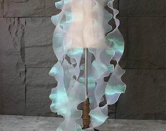 3D Organza Lotus Lace Trim,Iridescent White Ruffle Trim,Decoration,Pleated Lace Trim,Stiff Shape and Texture Fabric,Ruffled Lace