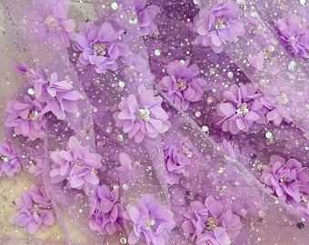 3D-blomspetstyg, kraftig pärlspets med 3D-blommor, broderad blomspets, bröllopsklänning, balklänning, brudklänning,