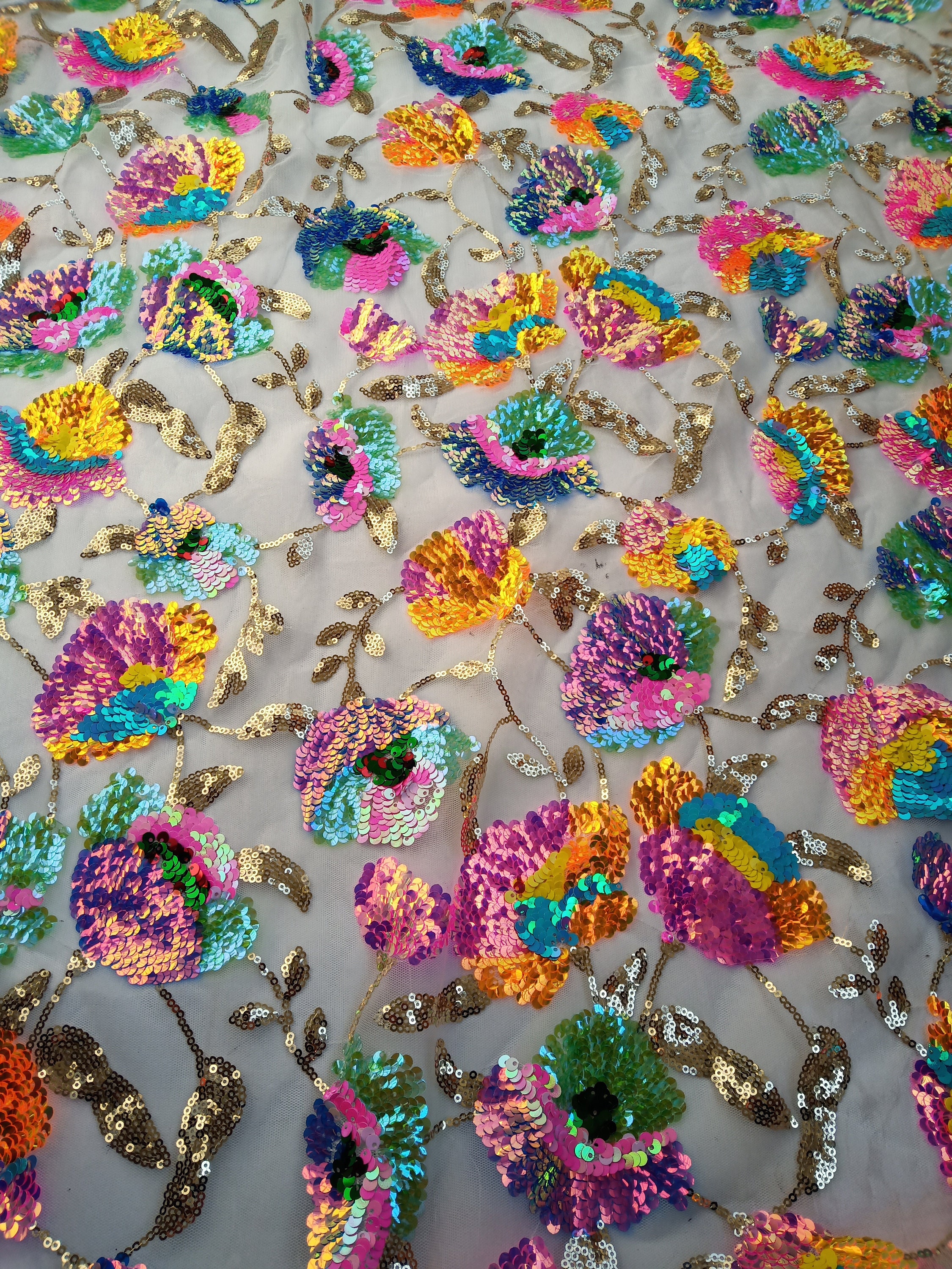 1 Yard 3D Floral Sequin Fabric,Mix Colors Flower Dress Fabric,Colorful –  uartcrafts