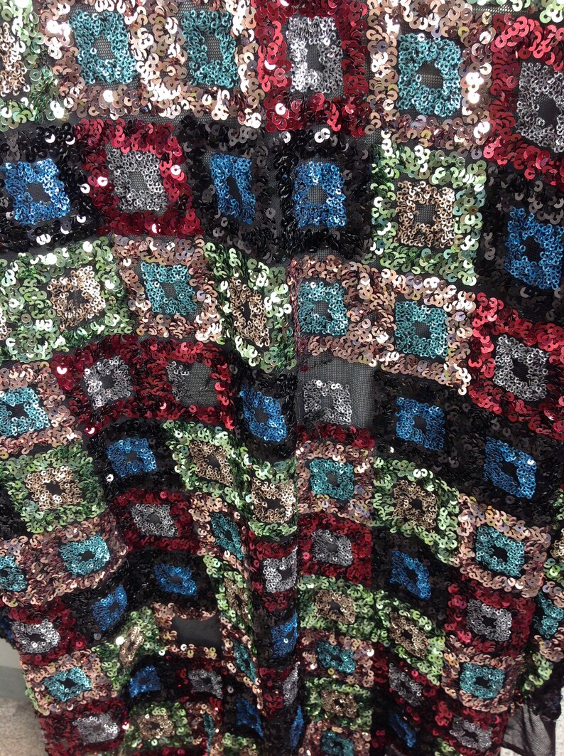 New!1Yard Gorgeous Stretch Sequin Fabric,Soft Multicolor Floral Sequin Lace Dress,Houte Couture Dress Fabric,French Tulle Lace,Wedding Dress