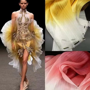 1 Yard Pleated Overstain Organza Fabric,Bright Gradient Gauze Fabric,Ombre Ruff Fabric,Rainbow Tulle Fabric,Fashion Show Dress,Cosplay,