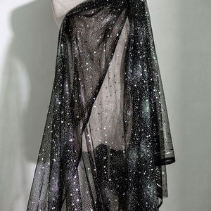 1Yard Star Moon Tulle Fabric,Stars moons&Shiny Stick on Mesh,Wedding Party Decor,DIY Supplies,Star Girl Dress,Star Mesh Fabric for Cape Veil