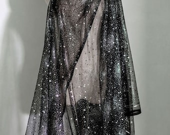 1 Yard Sterne Mond Tüll Stoff, Sterne Monde & glänzende Stick auf Mesh, Hochzeit Party Dekor,DIY Bedarf,Star Girl Kleid,Stern Mesh-Gewebe für Cape Schleier